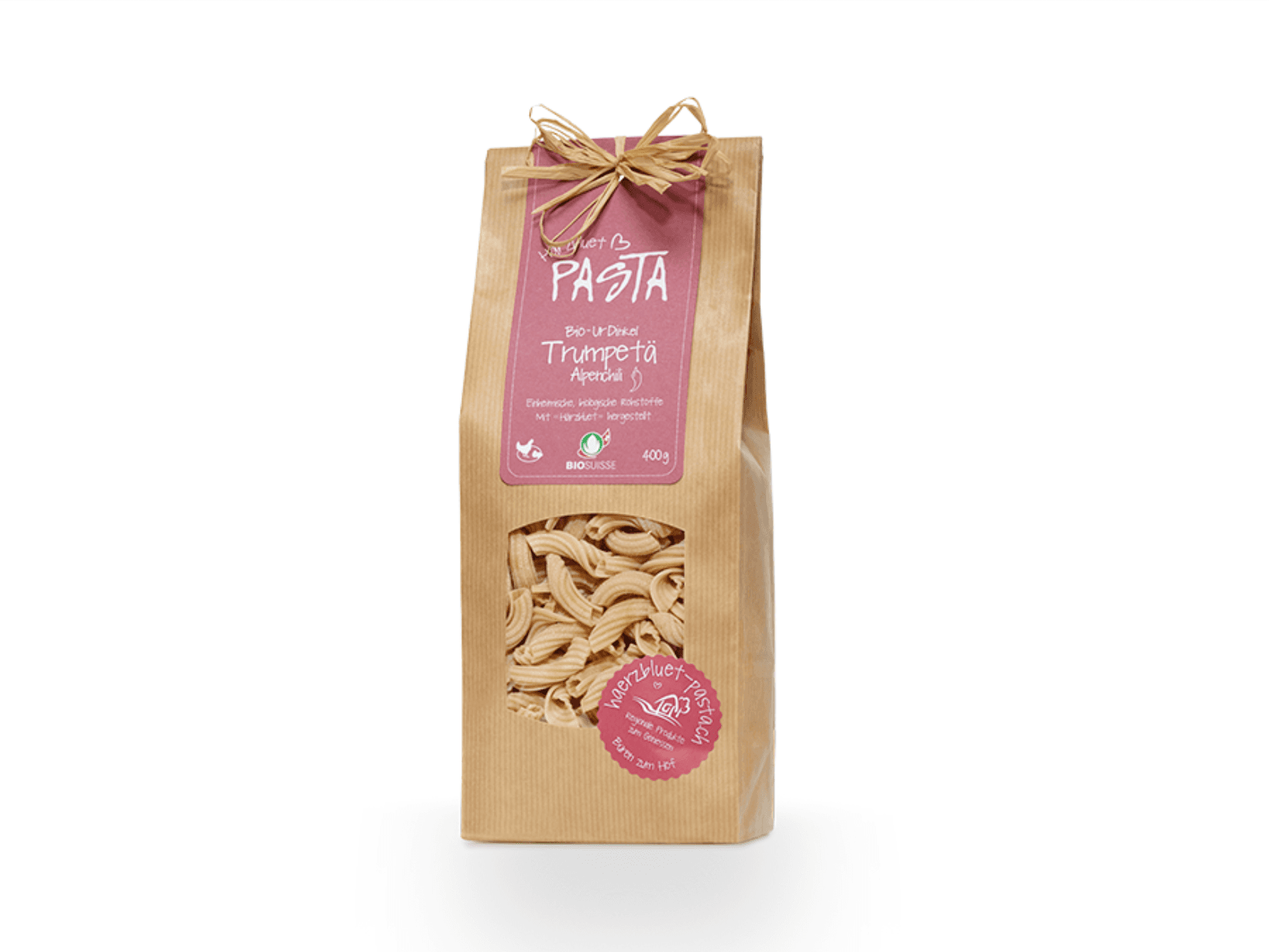 Piment alpin trompette de pur épeautre biologique (400g), Härzbluet Pasta
