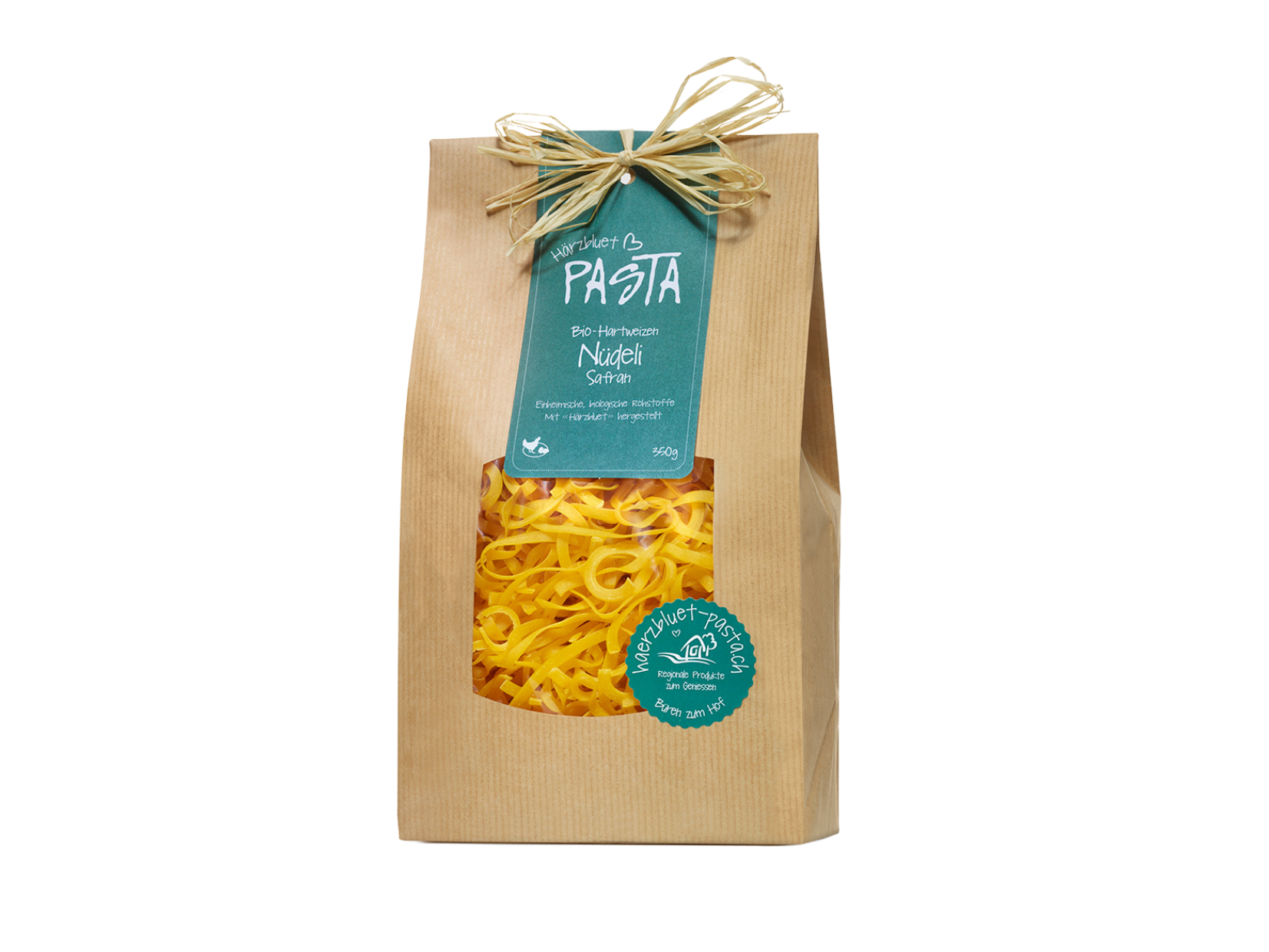 Organic durum wheat noodles saffron (350g), artisanal product for direct sale in Switzerland