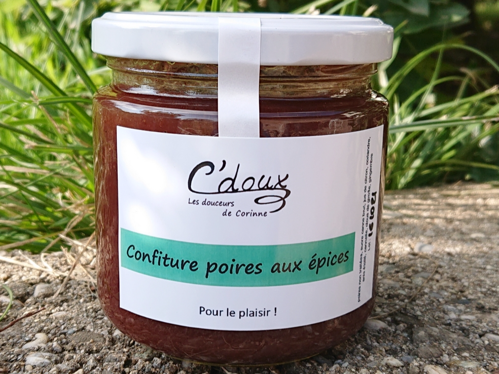 Confiture de poires aux épices, produit artisanal en vente directe en Suisse