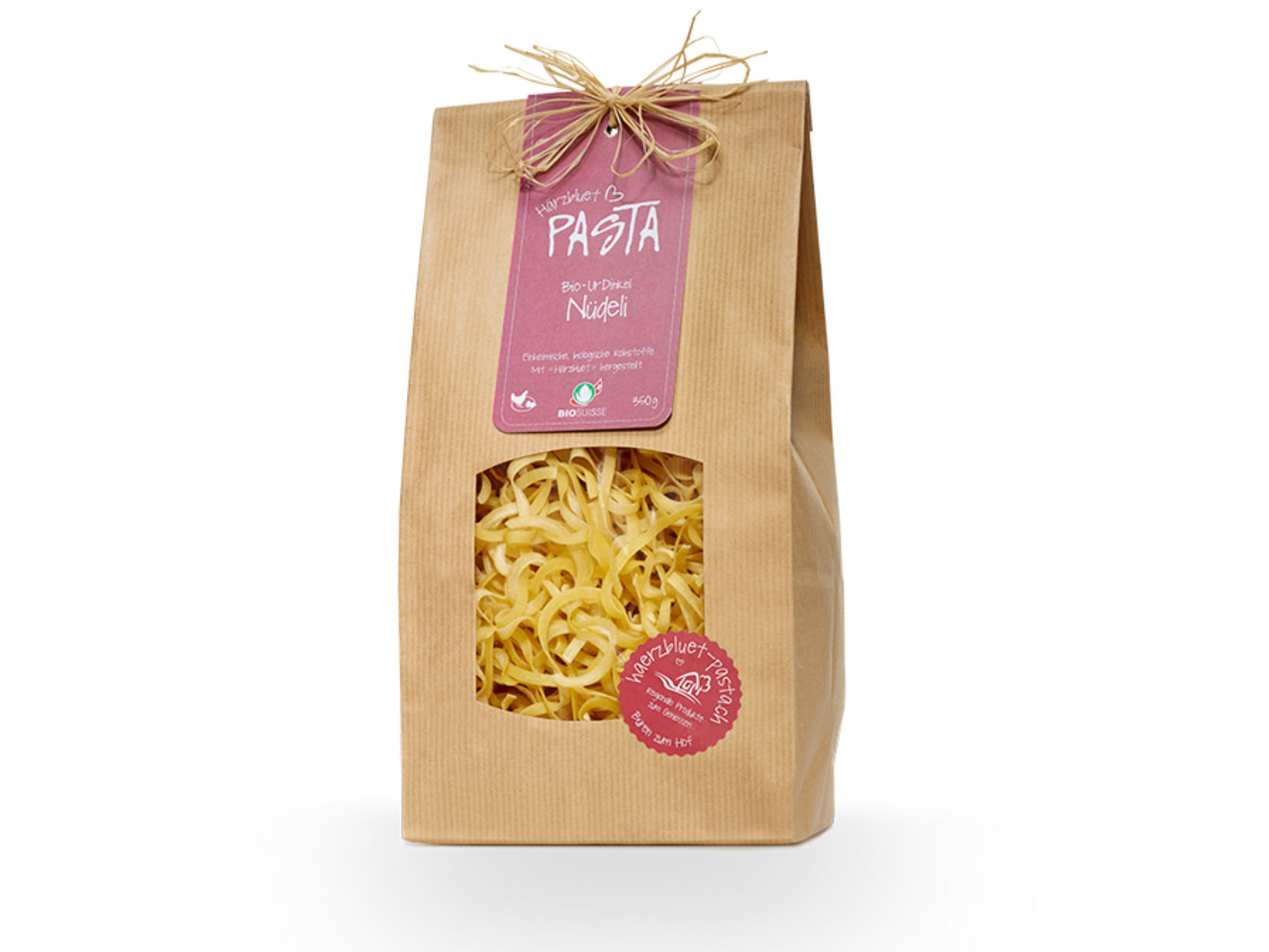 Organic spelt noodles (350g), artisanal product for direct sale in Switzerland