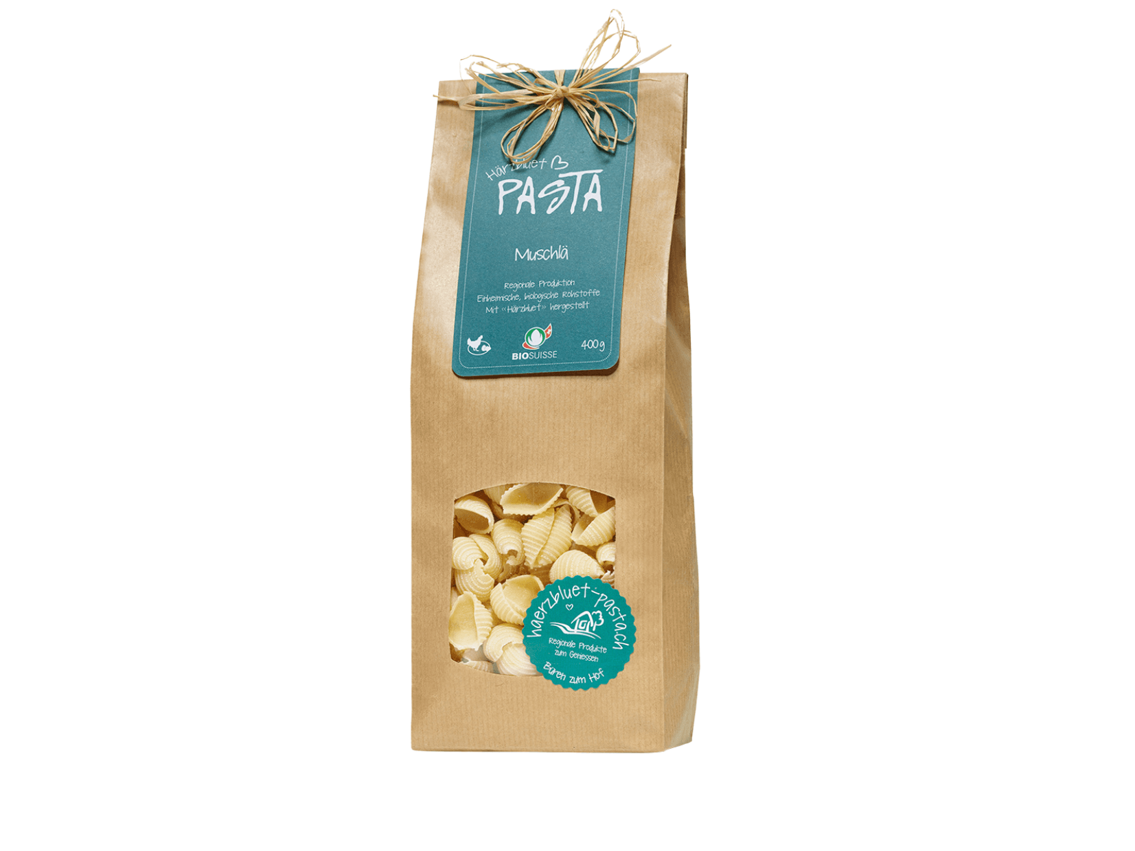 Muschlä de blé dur biologique (400g), Härzbluet Pasta