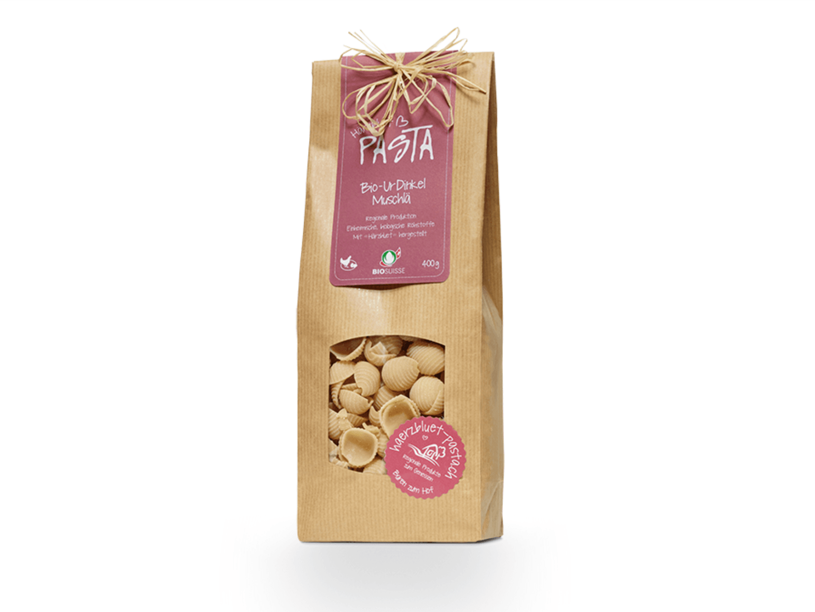 Muschlä pur épeautre bio (400g), Härzbluet Pasta