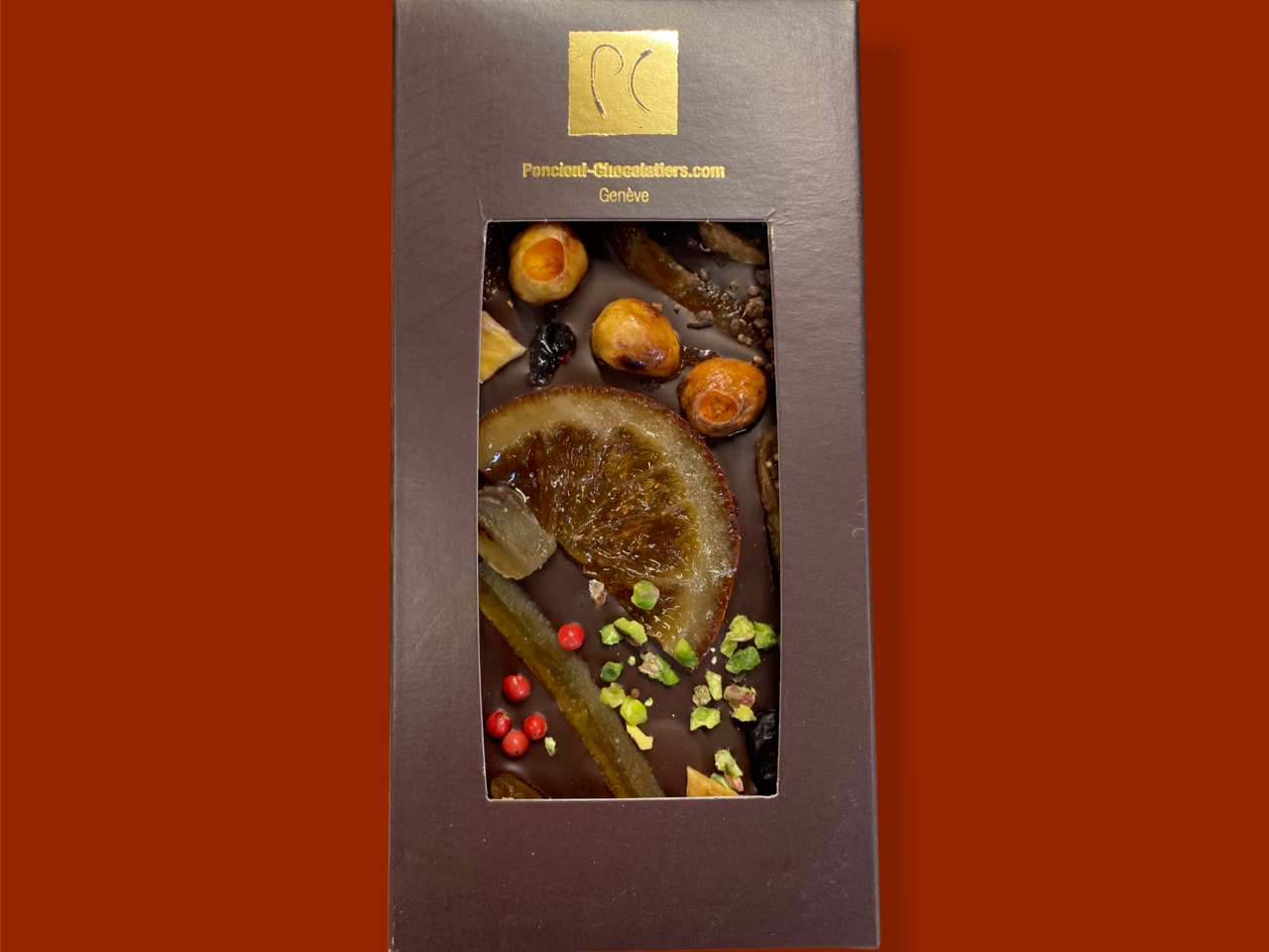 Trockenfruchtriegel aus dunkler Schokolade, 100 g, Pallanterie Chocolatiers, Meinier, image 1 | Mimelis