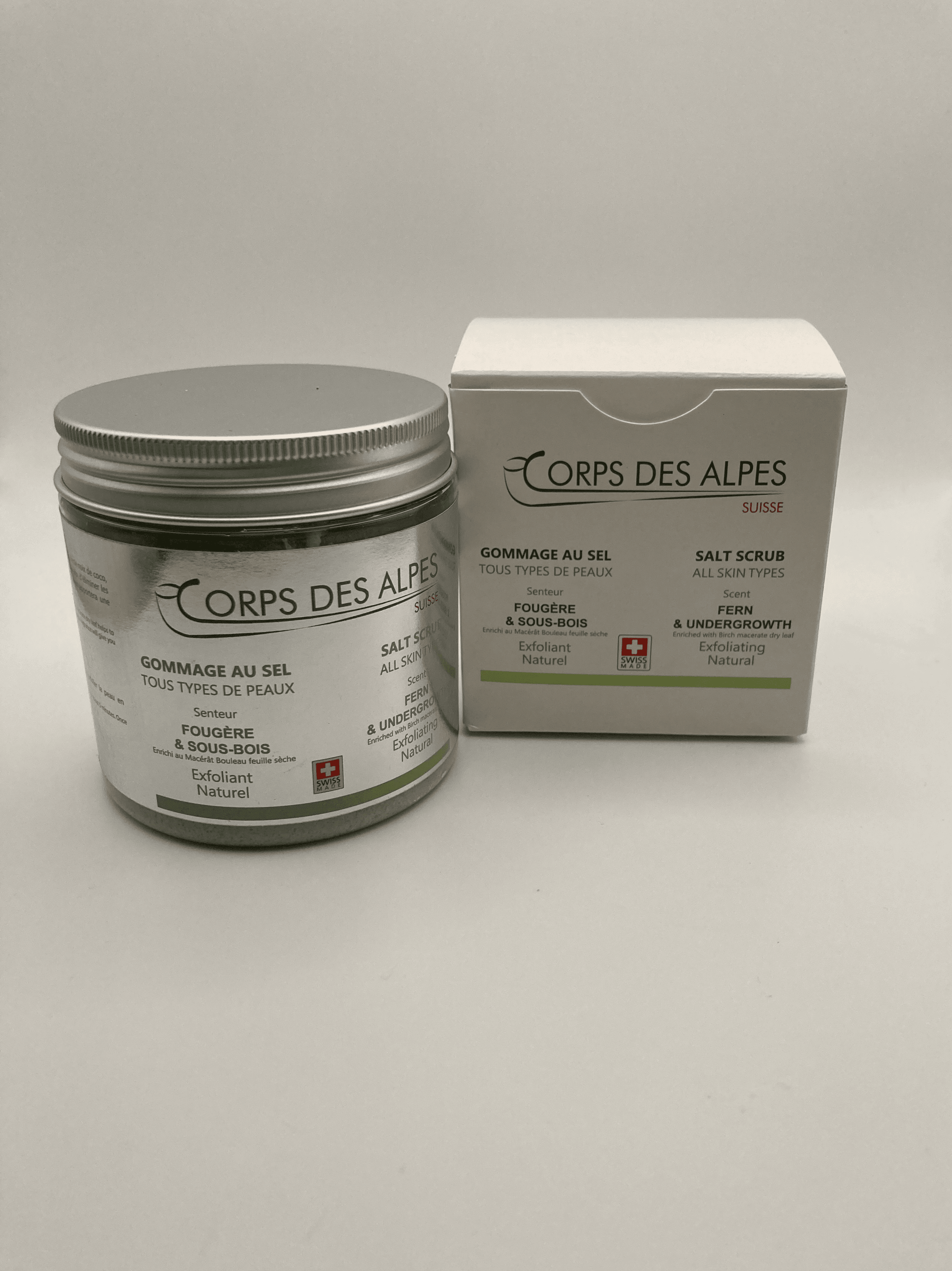 Fougere & Sous-Bois scented salt scrub, Corps des Alpes Cosmétiques Naturels, La Verrerie, image 1 | Mimelis