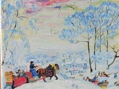 Handmade oil painting Winter sledding image 2