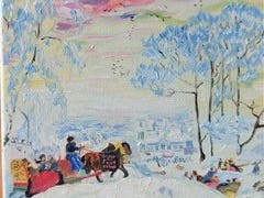 Handmade oil painting Winter sledding, Quantum Satis Workshop, Uetikon am See, image 2 | Mimelis