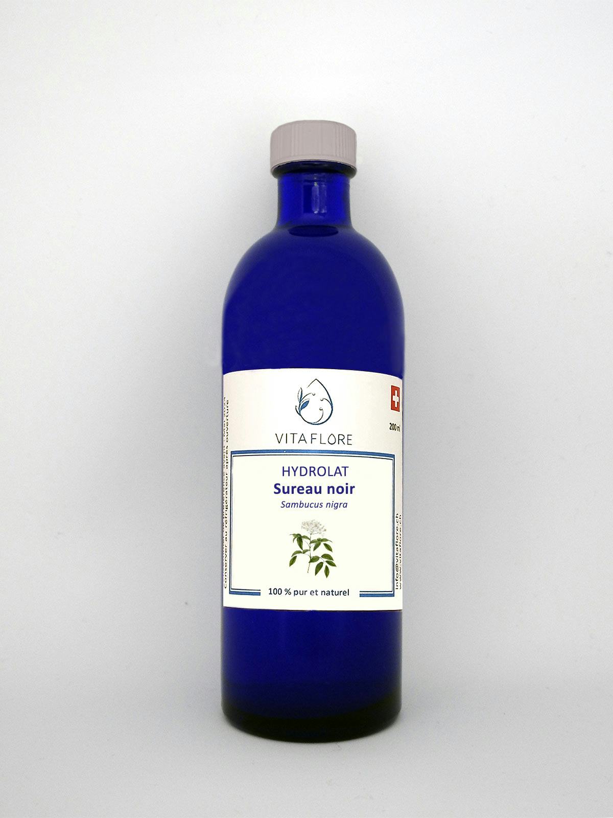 Schwarzes Holunder-Hydrosol, handwerkliches Produkt für den Direktverkauf in der Schweiz