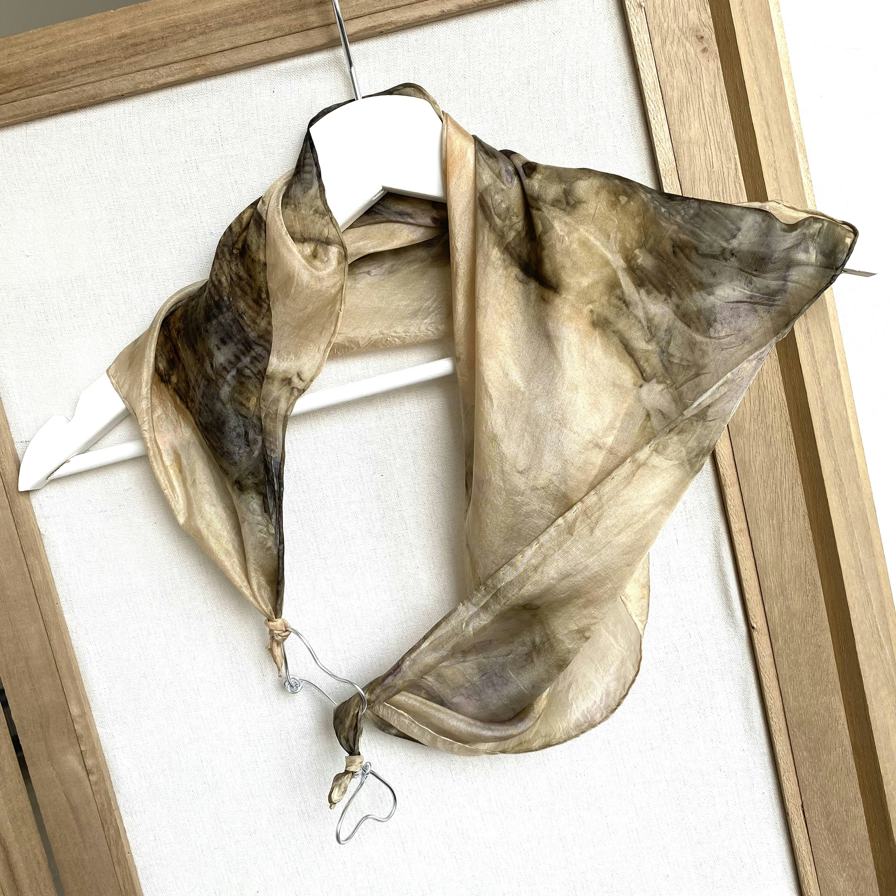 Jewelry silk scarf dyed with maple leaves, artisanal product for direct sale in Switzerland