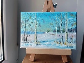 Handmade oil painting Winter birch, Quantum Satis Workshop, Uetikon am See, image 2 | Mimelis
