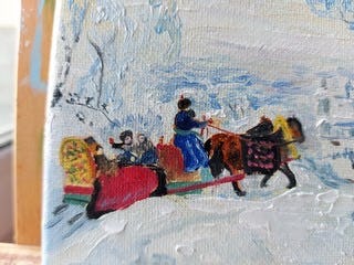 Handmade oil painting Winter sledding, Quantum Satis Workshop, Uetikon am See, image 4 | Mimelis