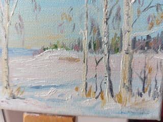 Handmade oil painting Winter birch image 4