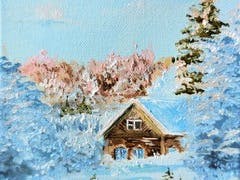 Pittura a olio fatta a mano Paesaggio del villaggio invernale image 1