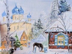 Handmade oil painting Winter in the countryside  image 3