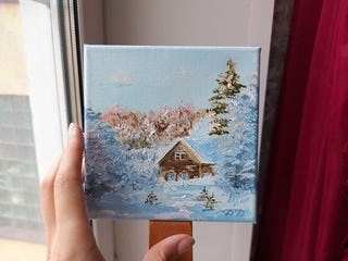 Handmade oil painting Winter village landscape , Quantum Satis Workshop, Uetikon am See, image 2 | Mimelis