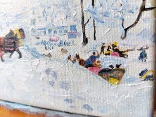 Handmade oil painting Winter sledding image 6