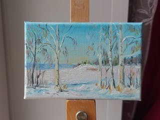 Handmade oil painting Winter birch image 5