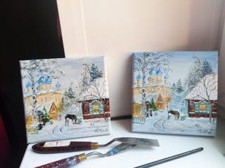Dipinto ad olio fatto a mano Inverno in campagna image 2