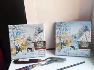 Handmade oil painting Winter in the countryside , Quantum Satis Workshop, Uetikon am See, image 2 | Mimelis